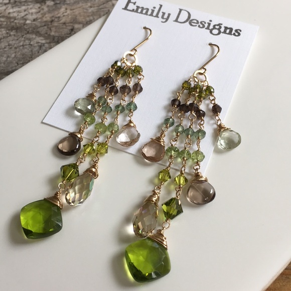 Emily Designs Jewelry - Smoky olivine gold gemstone cascade earrings